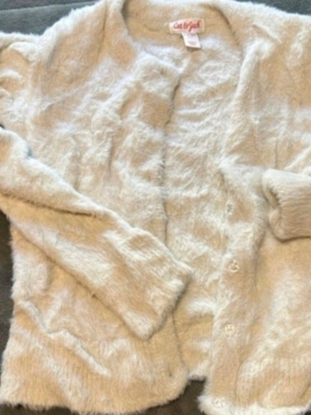 Cat & Jack Cream Fuzzy Button Cardigan Sweater